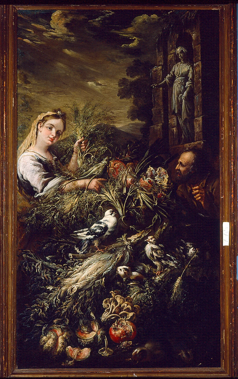 Scena di mercato con ortaggi, colombe, una fanciulla e un vecchio - Palazzo della Pilotta, Parma